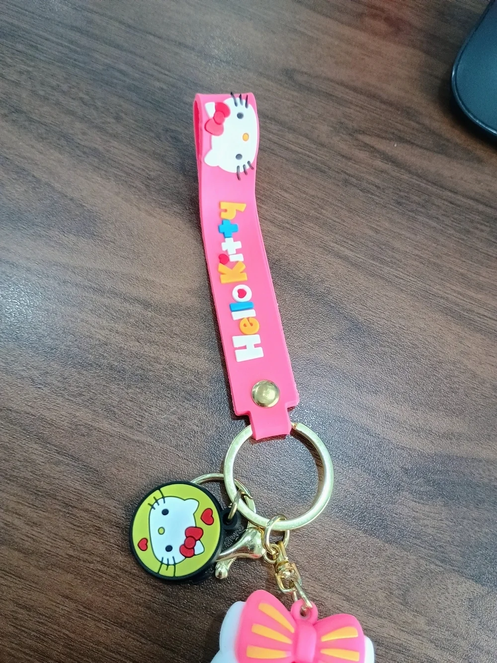 Hello Kitty Pink White Vinyl Key & Card Holder Charm with Gold Hardware